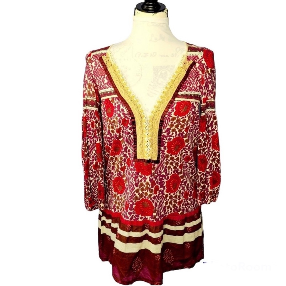 Vintage FREE PEOPLE Sweet Poland Poppy Floral Boho Tunic Top
